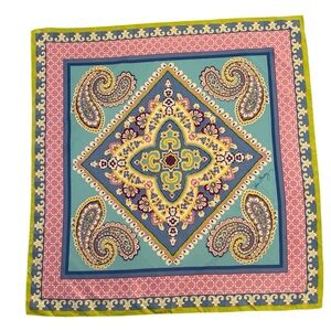 VERA BRADLEY Signed Square Paisley Floral 100% SILK Scarf 27 x 27 Spring Colors
